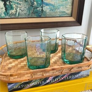 💚❤️FLASH SALE $32❤️💚Vintage Libbey Facets Green Glass Drinkware Barware Set